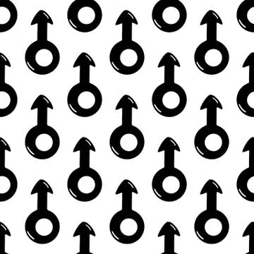 Seamless pattern made from doodle male symbol. Isolated on white background.  Stock Illustration