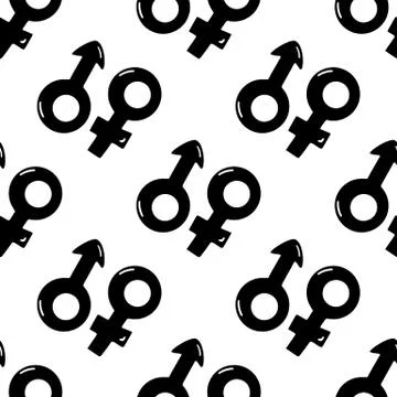 Seamless pattern made from doodle male and female symbols. Isolated on white  Stock Illustration