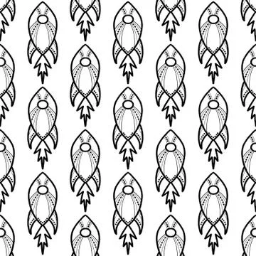 Seamless pattern made with doodle rockets. Isolated on white background. Vect Stock Illustration