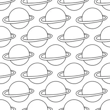 Seamless pattern made from doodle saturn planet. Isolated on white background Stock Illustration