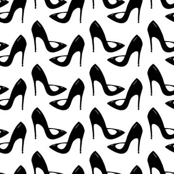 Seamless pattern made from doodle stilettos shoes. Isolated on white backgrou Stock Illustration