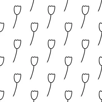 Seamless pattern made from doodle tulip flower. Isolated on white background. Stock Illustration