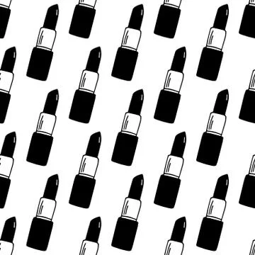 Seamless pattern made from flat doodle lipstick. Isolated on white background Stock Illustration
