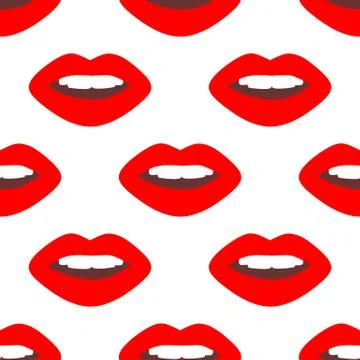 Seamless pattern made from flat red open lips. Isolated on white background.  Stock Illustration