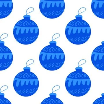 Seamless pattern made frome hand drawn blue Christmas tree ball with doodle e Stock Illustration