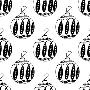 Seamless pattern made frome hand drawn Christmas tree balls with doodle eleme Stock Illustration