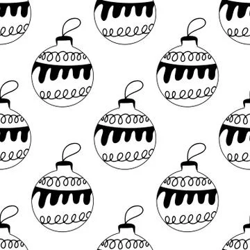 Seamless pattern made frome hand drawn Christmas tree balls with doodle eleme Stock Illustration