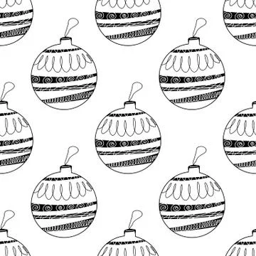 Seamless pattern made frome hand drawn Christmas tree balls with doodle eleme Stock Illustration