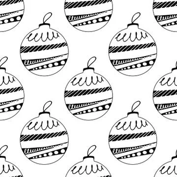 Seamless pattern made frome hand drawn Christmas tree balls with doodle eleme Stock Illustration