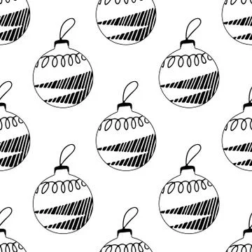 Seamless pattern made frome hand drawn Christmas tree balls with doodle eleme Stock Illustration