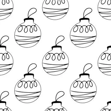Seamless pattern made frome hand drawn Christmas tree balls with doodle eleme Stock Illustration