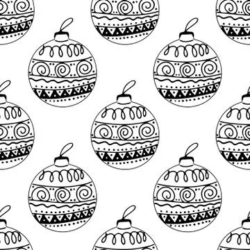 Seamless pattern made frome hand drawn Christmas tree balls with doodle eleme Stock Illustration