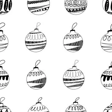 Seamless pattern made frome hand drawn Christmas tree balls with doodle eleme Stock Illustration