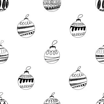 Seamless pattern made frome hand drawn Christmas tree balls with doodle eleme Stock Illustration