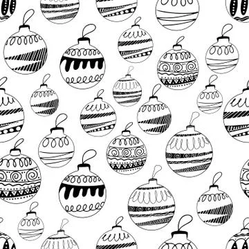Seamless pattern made frome hand drawn Christmas tree balls with doodle eleme Stock Illustration