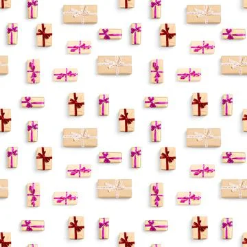 Seamless pattern made from gift boxes on white background presents, gifts Foto stock