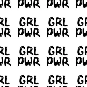 Seamless pattern made from grl pwr doodle lettering. Isolated on white backgr Stock Illustration
