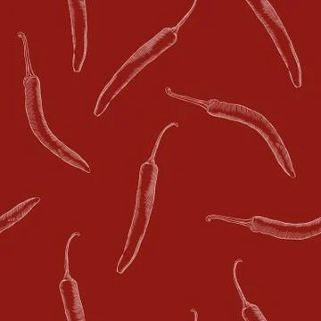 Seamless pattern made of hand drawn colorful spicy chili peppers. Stock Illustration