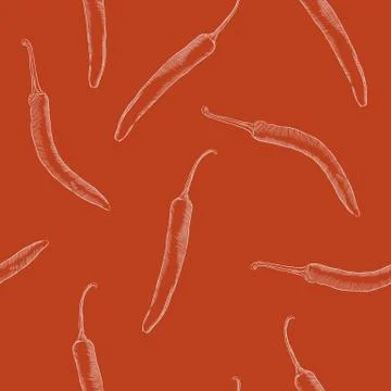 Seamless pattern made of hand drawn colorful spicy chili peppers. Stock Illustration