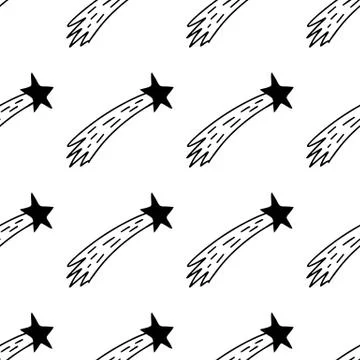 Seamless pattern made from hand drawn doodle comet. Isolated on white backgro Stock Illustration