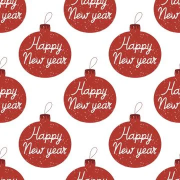 Seamless pattern made from hand drawn Christmas tree balls with snowing effec Illustrazione stock