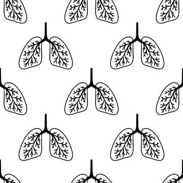 Seamless pattern made from hand drawn lungs illustration. Isolated on white b Stock Illustration