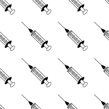 Seamless pattern made from hand drawn syringe illustration. Isolated on white Stock Illustration