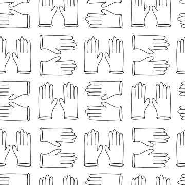 Seamless pattern made from hand drawn latex gloves illustration. Isolated on  Stock Illustration
