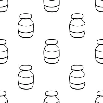Seamless pattern made from hand drawn medical bottle illustration. Isolated o Stock Illustration