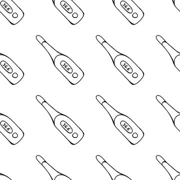 Seamless pattern made from hand drawn thermometer illustration. Isolated on w Stock Illustration