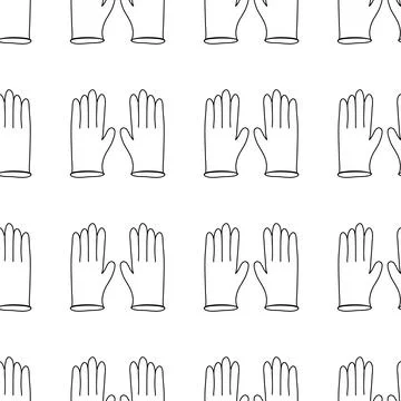 Seamless pattern made from hand drawn latex gloves illustration. Isolated on  Stock Illustration