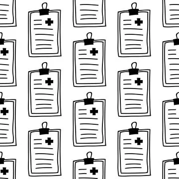 Seamless pattern made from hand drawn medical report illustration. Isolated o Stock Illustration