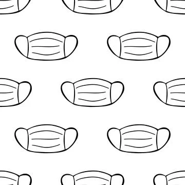 Seamless pattern made from hand drawn face mask illustration. Isolated on whi Stock Illustration