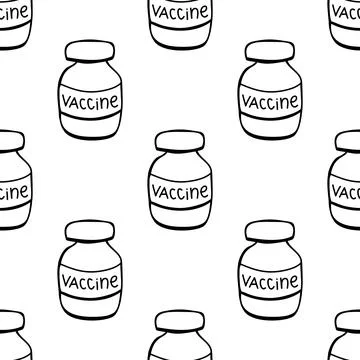 Seamless pattern made from hand drawn vaccine bottle illustration. Isolated o Stock Illustration