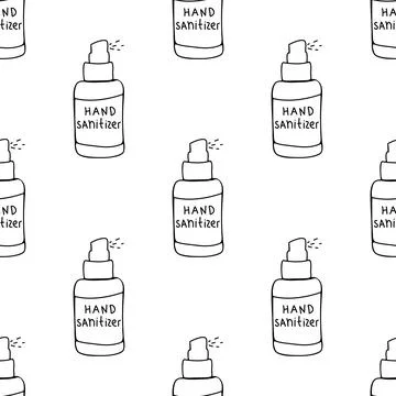 Seamless pattern made from hand drawn sanitizer bottle illustration. Isolated Stock Illustration