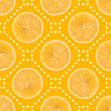 Seamless pattern made of Lemon slice isolated and dots on a yellow background Stock Photos