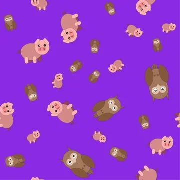 Seamless pattern made of owls and pigs. Illustrazione stock