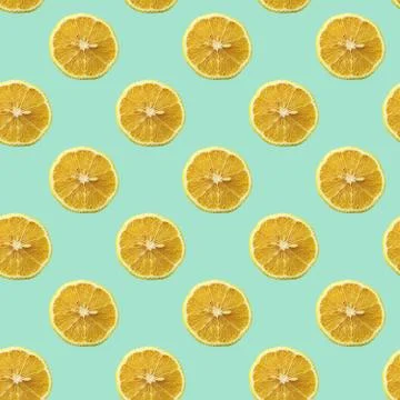 Seamless Pattern made with piece of citrus fruit over neo mint color backgrou Stock Illustration