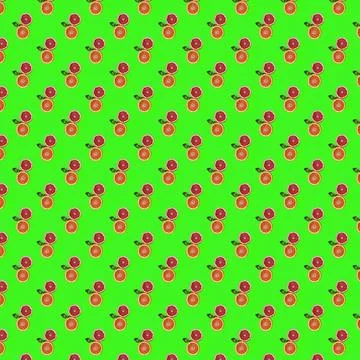 Seamless Pattern made with pieces of orange fruit on green color background. Stock Photos