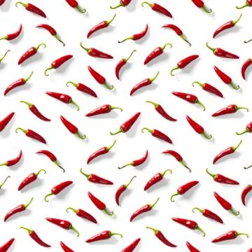 Seamless pattern made of red chili or chilli on white background. Minimal foo Stock Photos