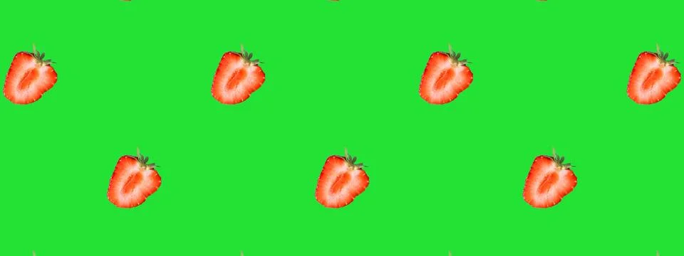 Seamless Pattern made with slices of strawberry on green background. Stock Illustration