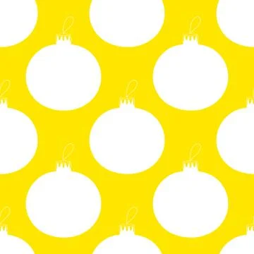 Seamless pattern made from white Christmas tree ball silhouette on a yellow b Stock Illustration