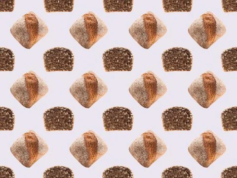 Seamless pattern made from whole and sliced organic multigrain bread Stock Photos