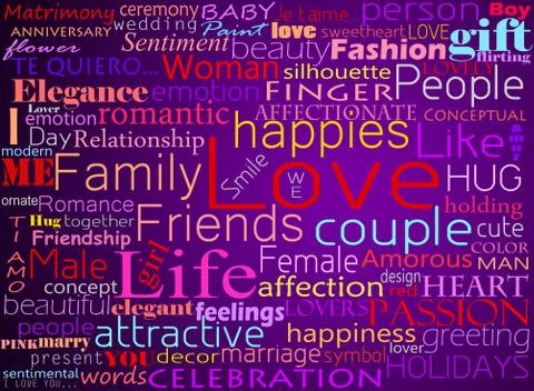 Seamless pattern made from words which relate with word love Illustrazione stock
