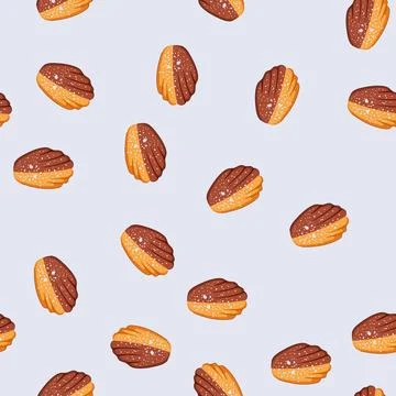 Seamless pattern madeleine cookie with chocolate and classic flavors Stock Illustration