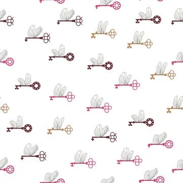 Seamless pattern with magic keys with wings. Vector. Illustrazione stock