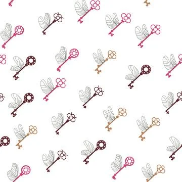 Seamless pattern with magic keys with wings. Vector. Illustrazione stock