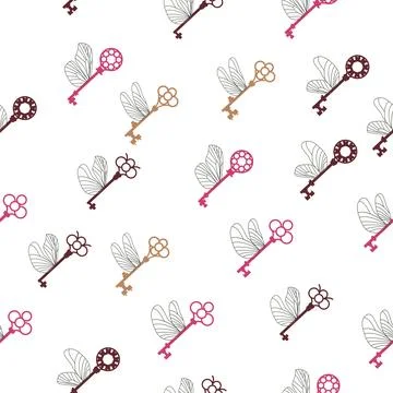 Seamless pattern with magic keys with wings. Vector. イラスト素材