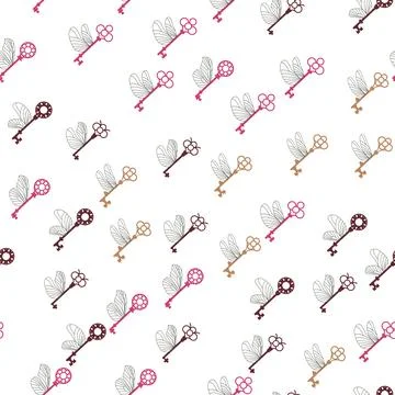 Seamless pattern with magic keys with wings. Vector. Stock Illustration