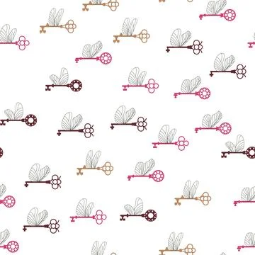 Seamless pattern with magic keys with wings. Vector. Illustrazione stock